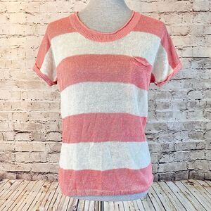 Comptoir Des Cotonniers Womens Orange White Short Sleeve Pocket Top Shirt Size 1